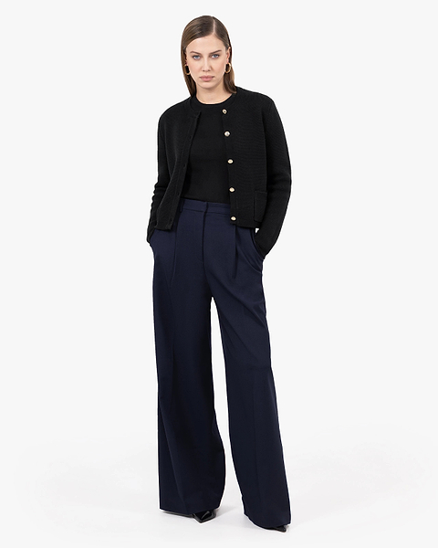 Oasi Crew Neck Cardigan - Black Cotone