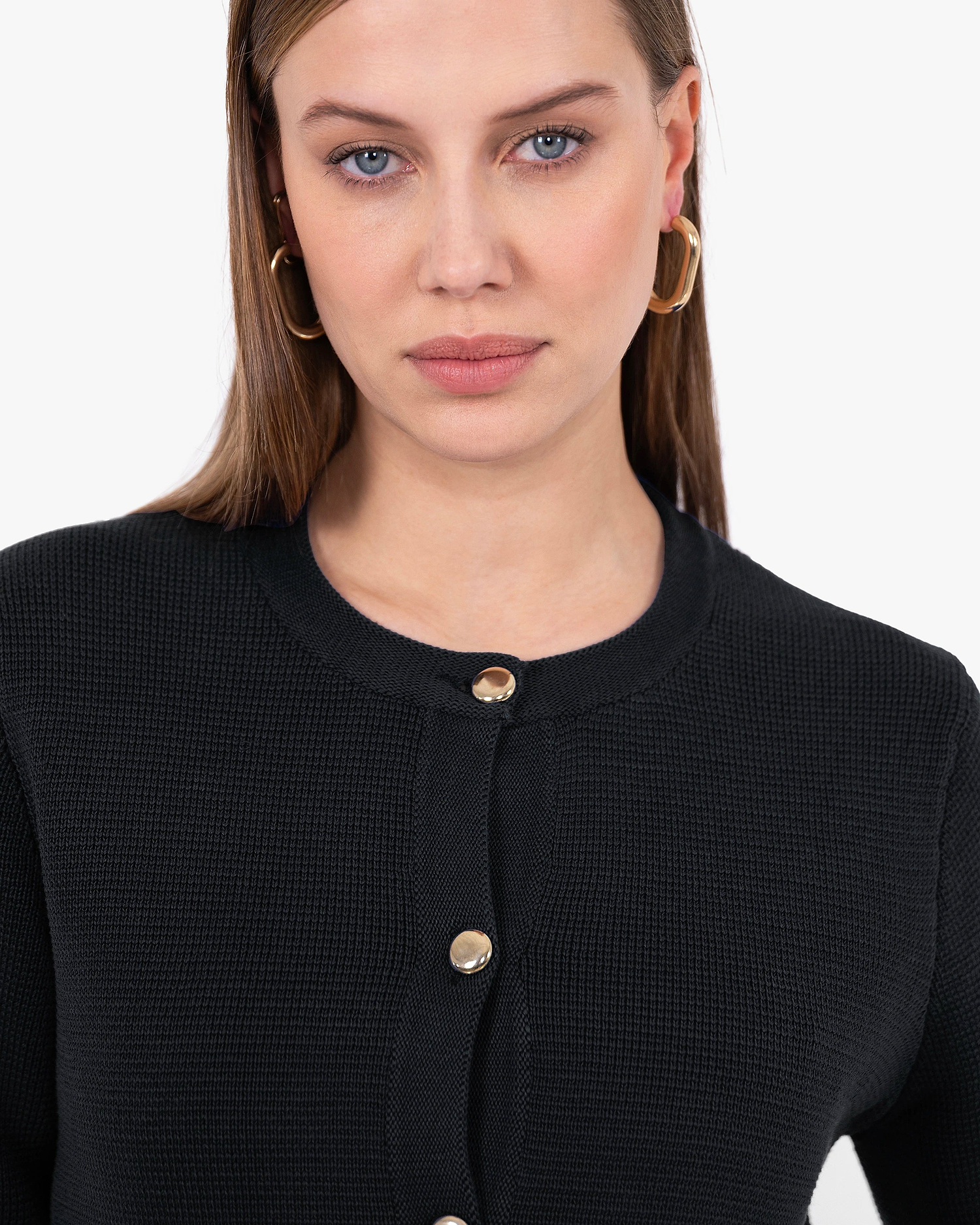 Oasi Crew Neck Cardigan - Black Cotone