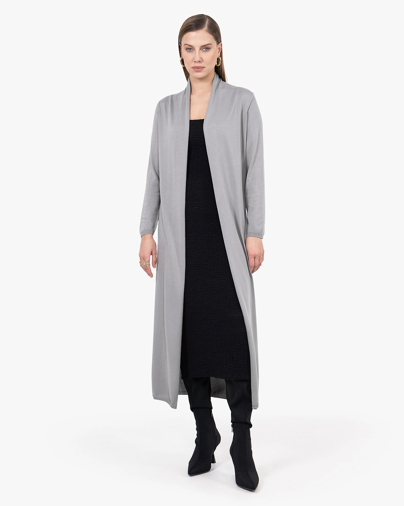 Oasi Long Giza Cotton Cardigan - Grey | MaisonCashmere