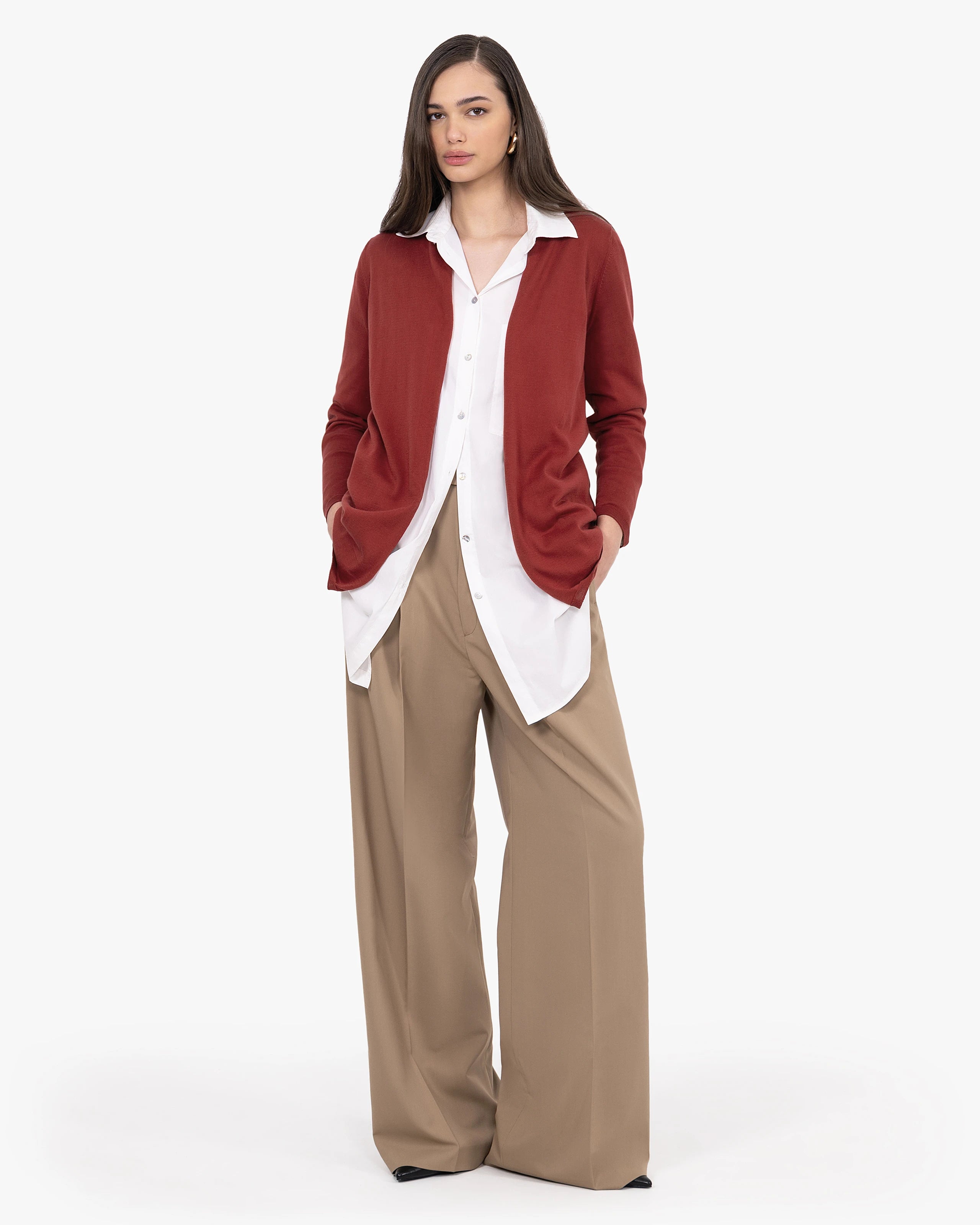 Oasi Open Cardigan - Red Cotone