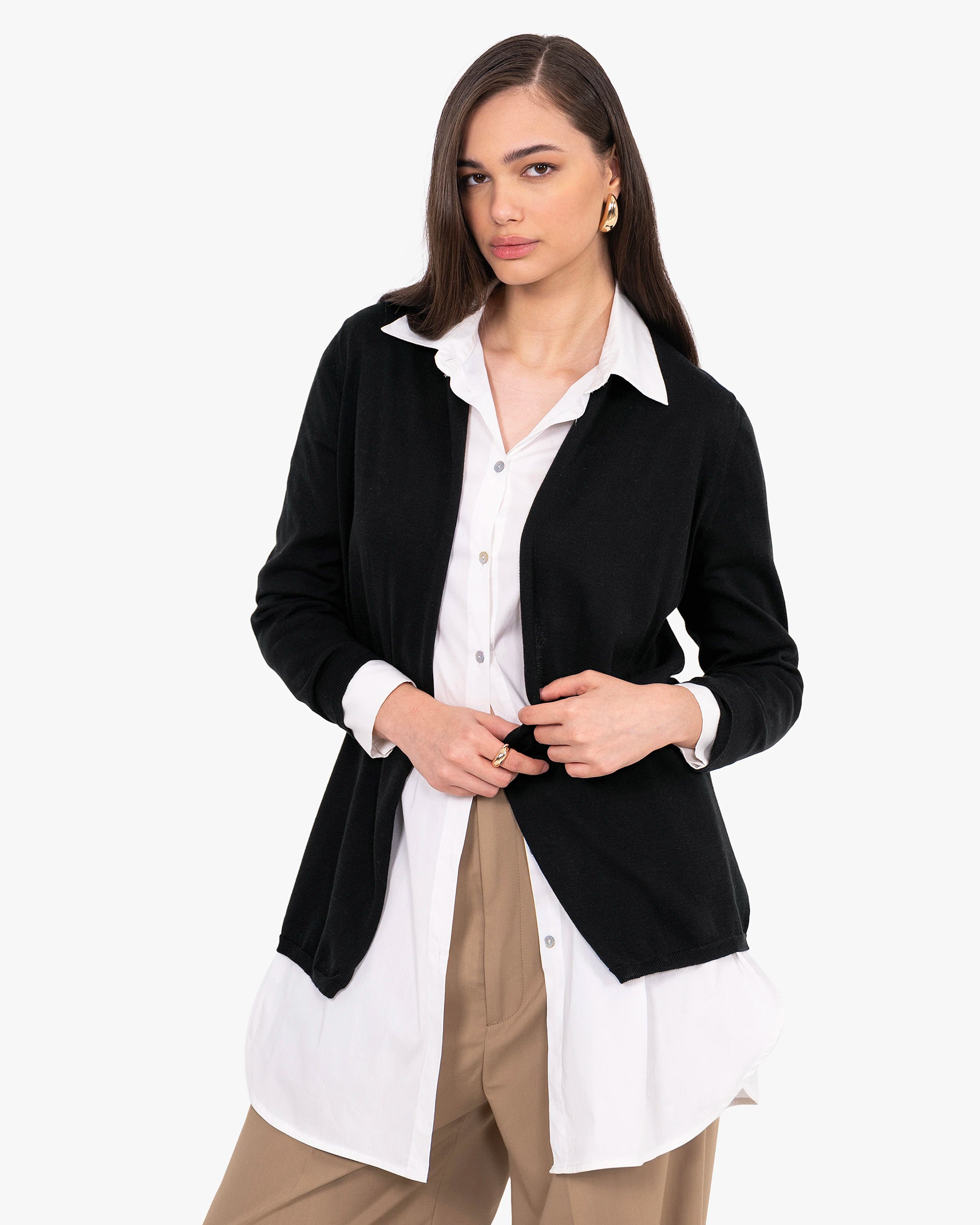 Oasi Open Cardigan - Black Cotone