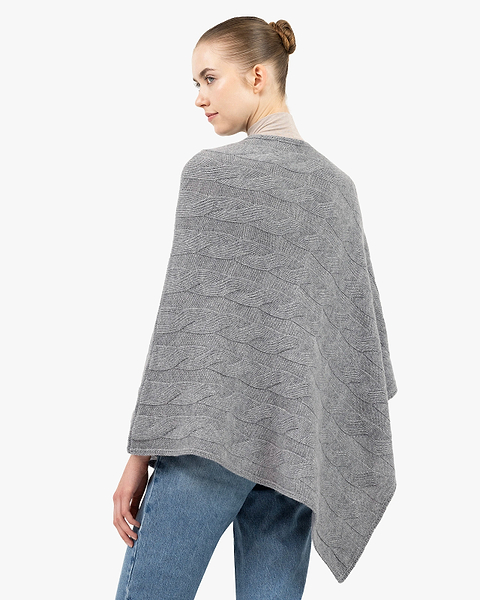 Cable Knit Maxi Poncho - Medium Grey Cashmere