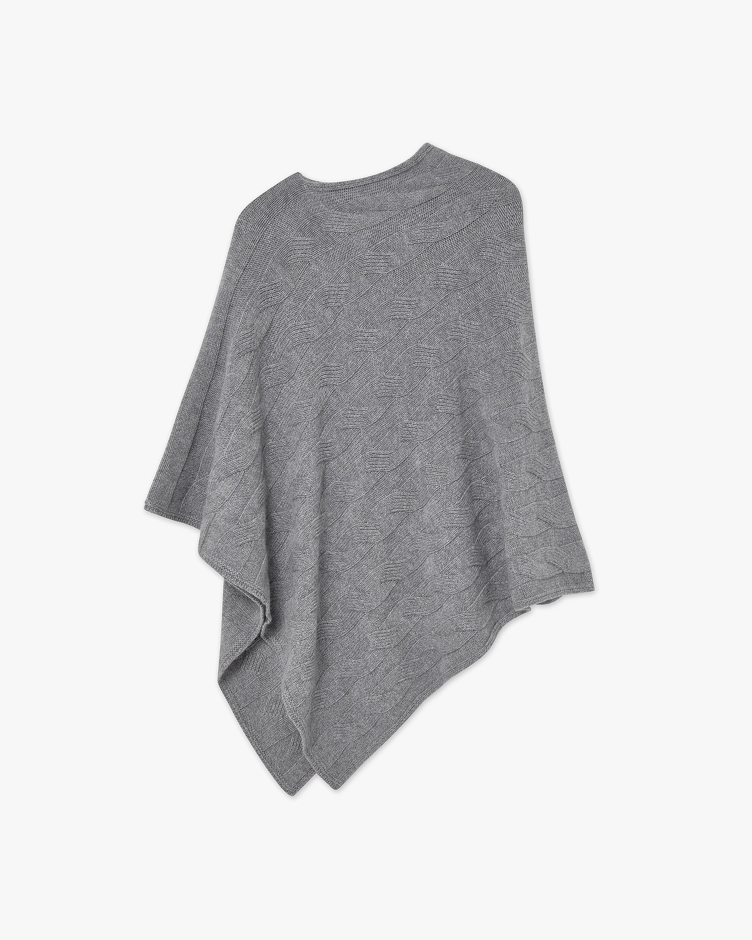 Cable Knit Maxi Poncho - Medium Grey Cashmere