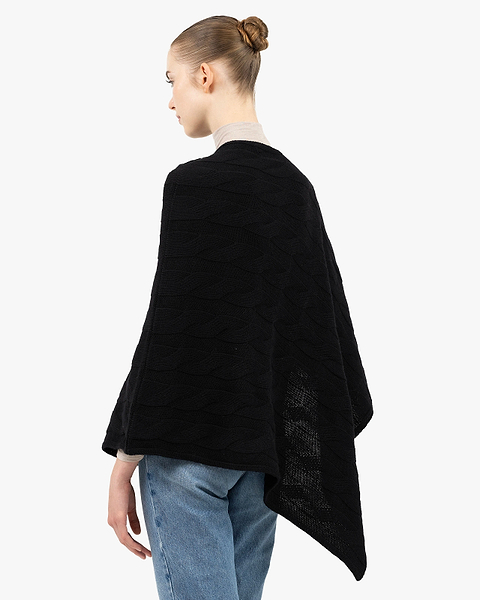 Cable Knit Maxi Poncho - Black Cashmere