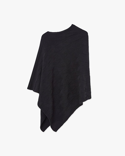 Cable Knit Maxi Poncho - Black Cashmere