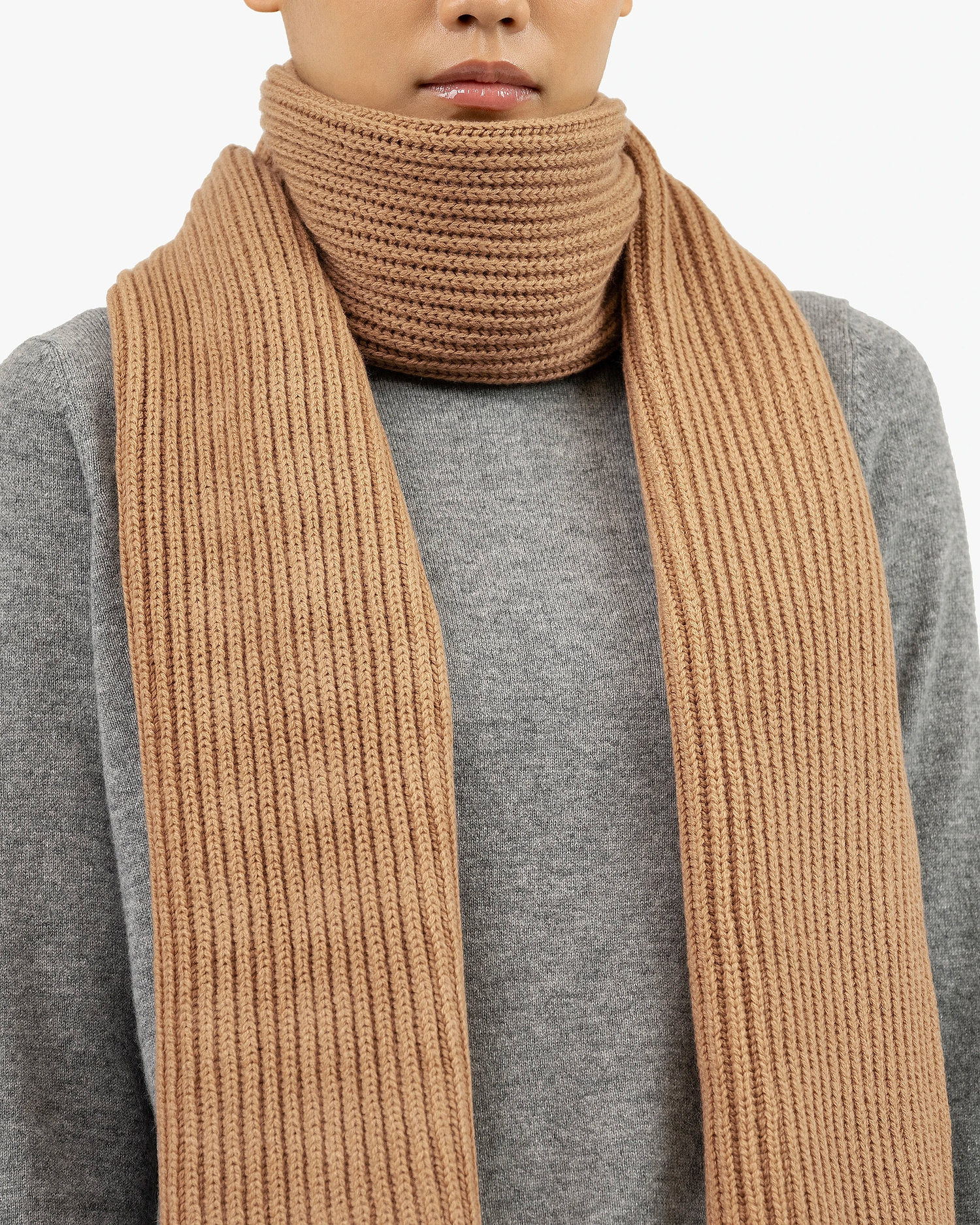 Maxi Ribbed Scarf - Camel Merino / Cashmere