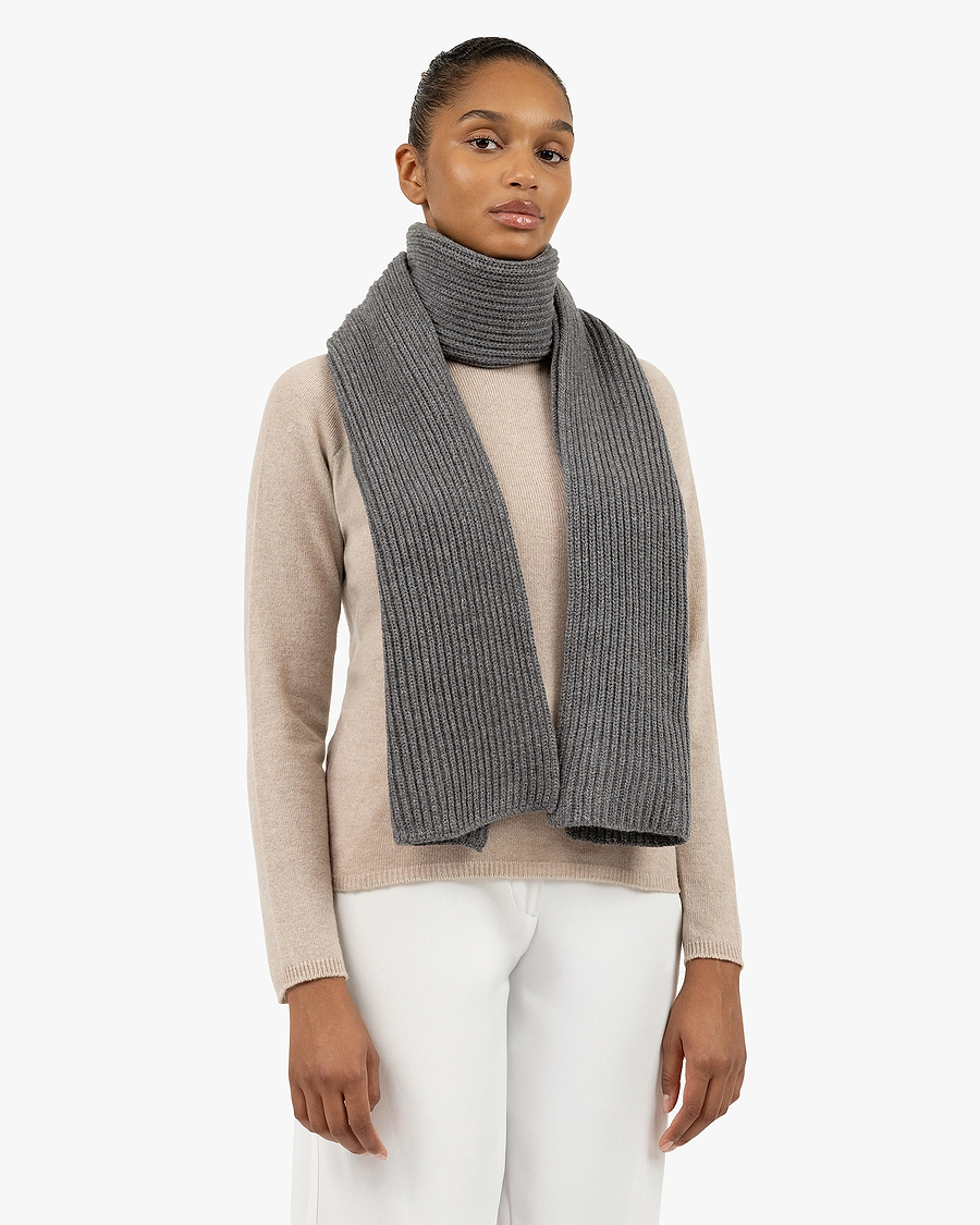 Maxi Ribbed Scarf - Medium Grey Merino / Cashmere