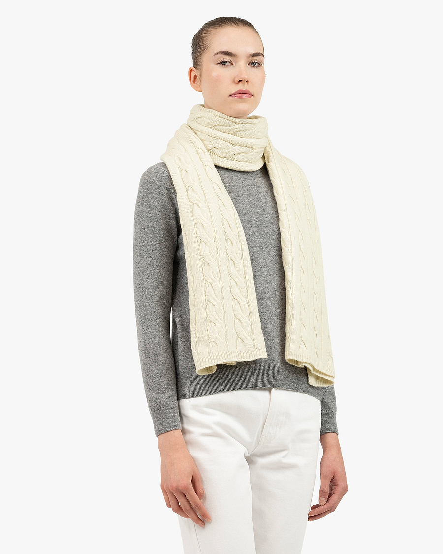 Cable Knit Maxi Scarf - White Cashmere