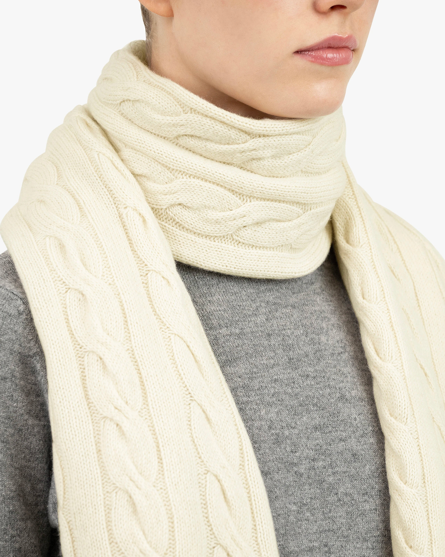 Cable Knit Maxi Scarf - White Cashmere