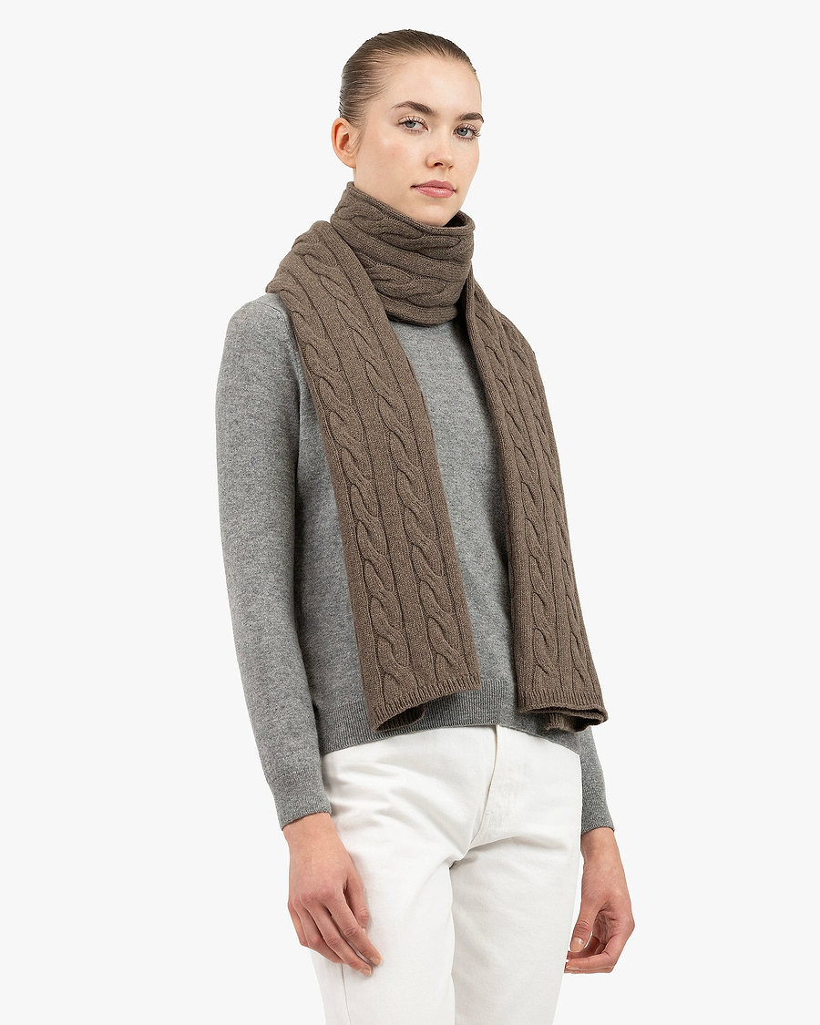 Cable Knit Maxi Scarf - Brown Cashmere