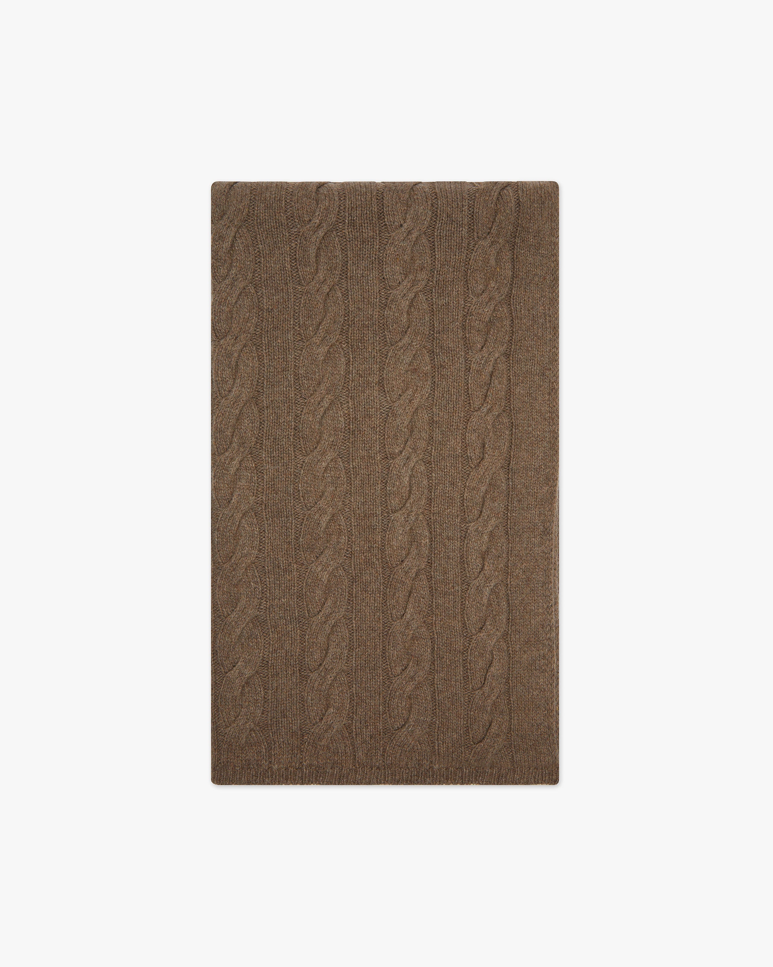 Cable Knit Maxi Scarf - Brown Cashmere