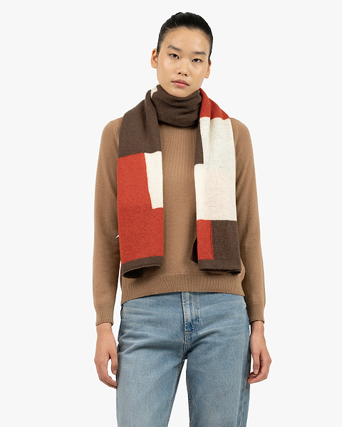 Mondrian Maxi Scarf - Red Cashmere