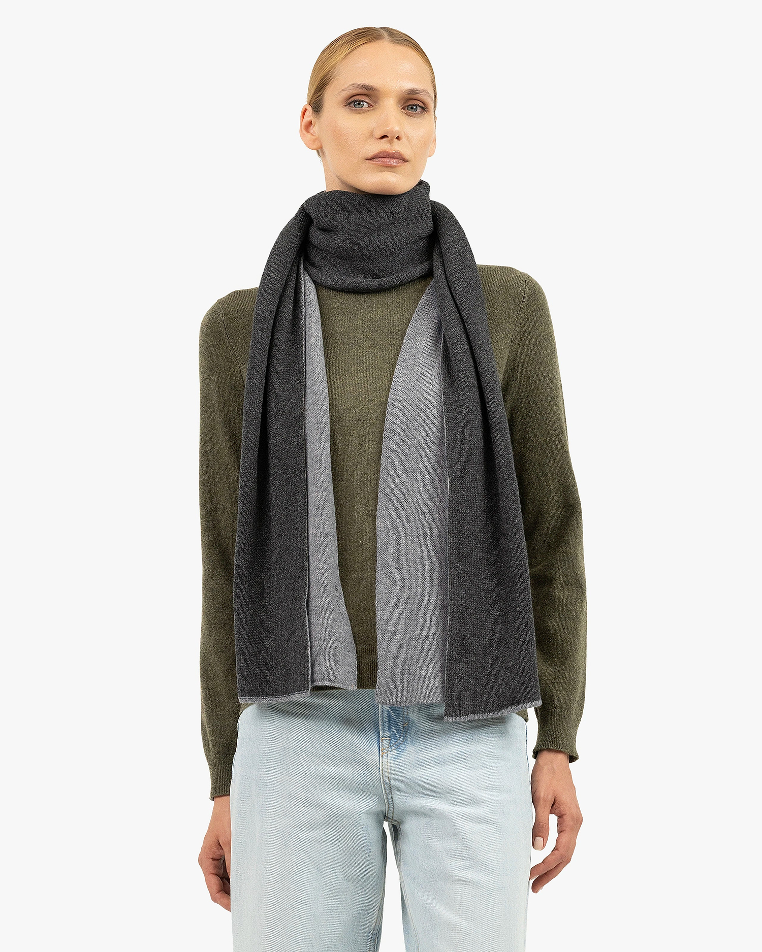 Two-Tone Maxi Scarf - Charcoal Cashmere