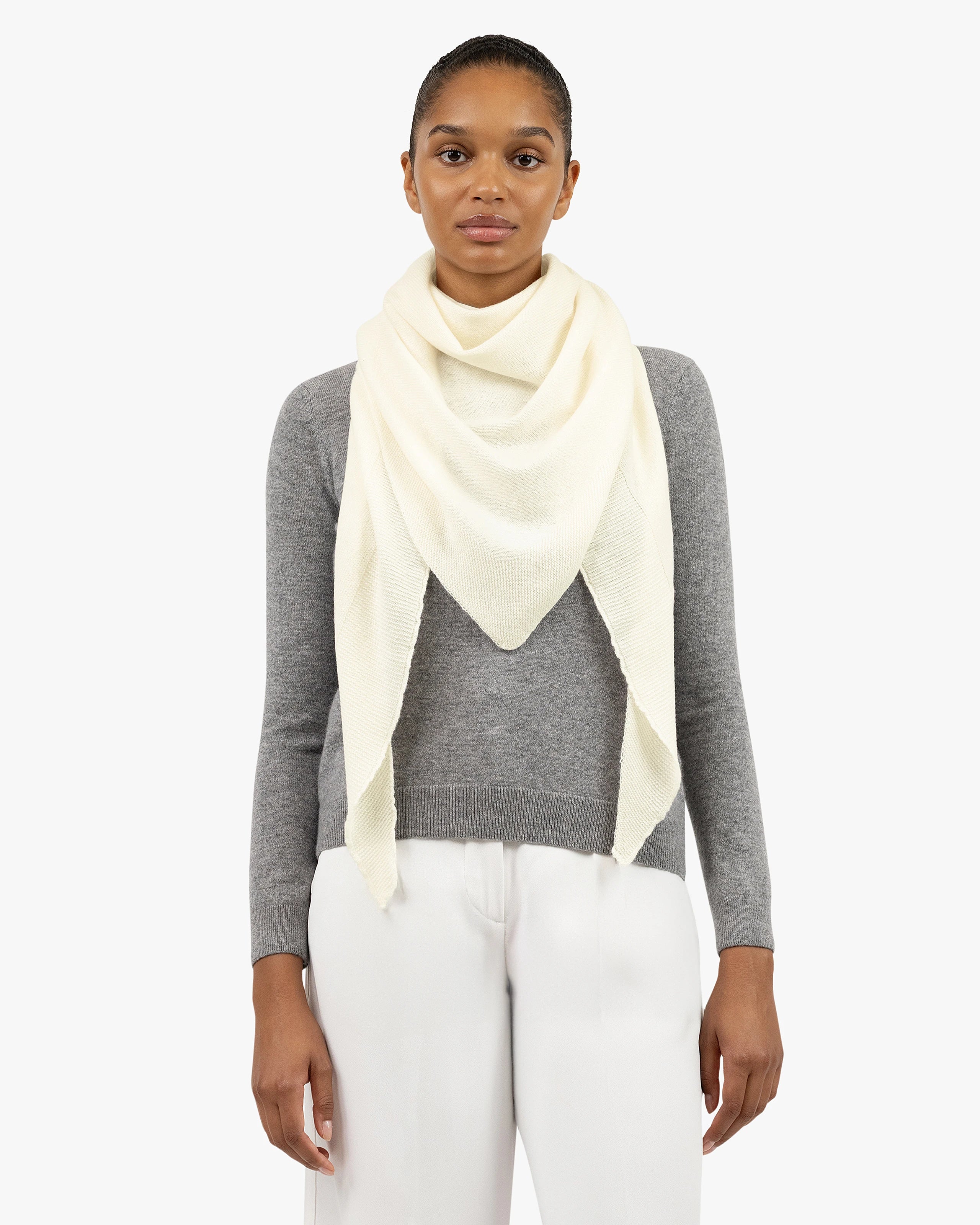 Maxi Cashmere Triangle Scarf - White | MaisonCashmere