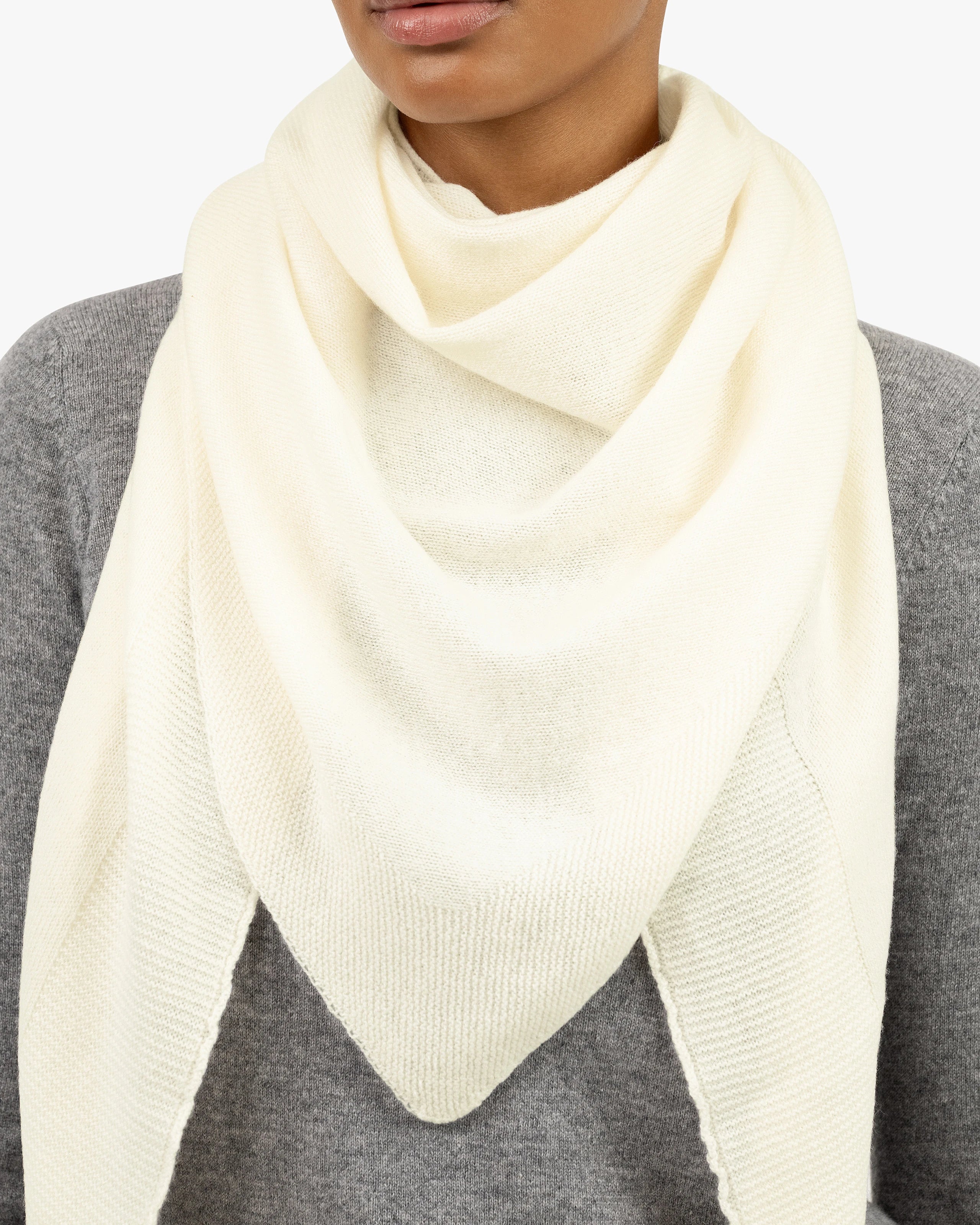 Maxi Cashmere Triangle Scarf - White | MaisonCashmere