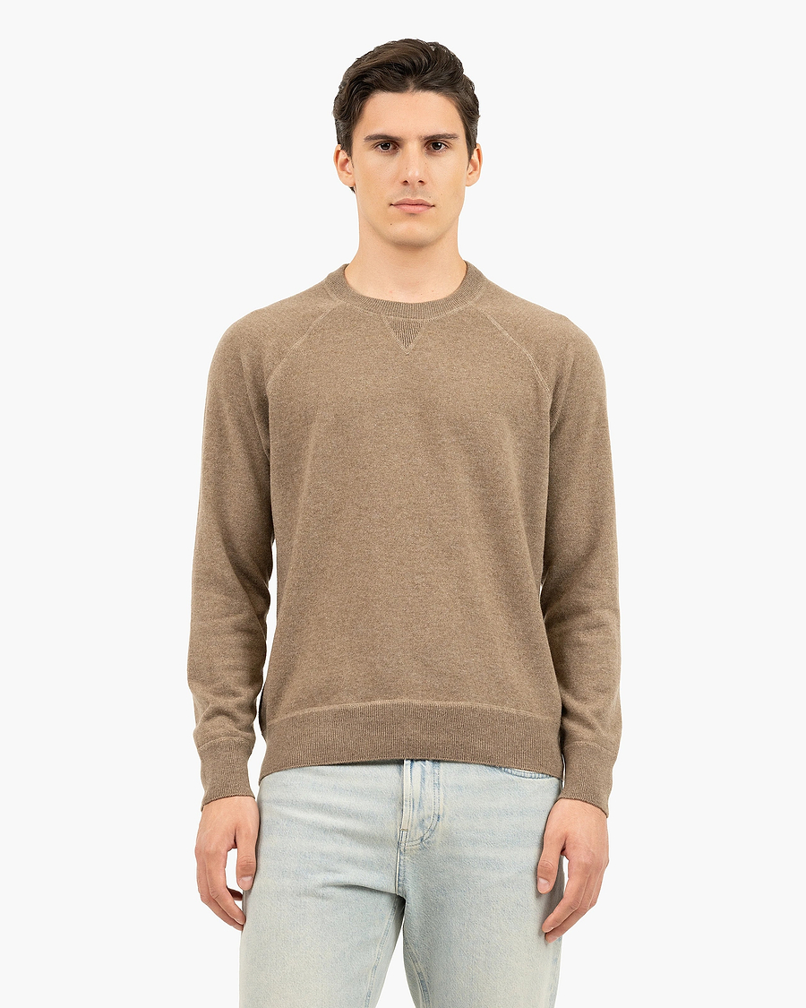 Men's Arcore Raglan Crew Neck Sweater - Light Brown Cashmere