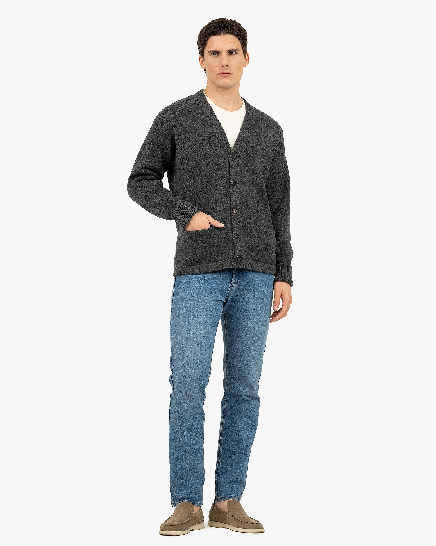 Men's Beacon Cardigan - Charcoal Cashmere