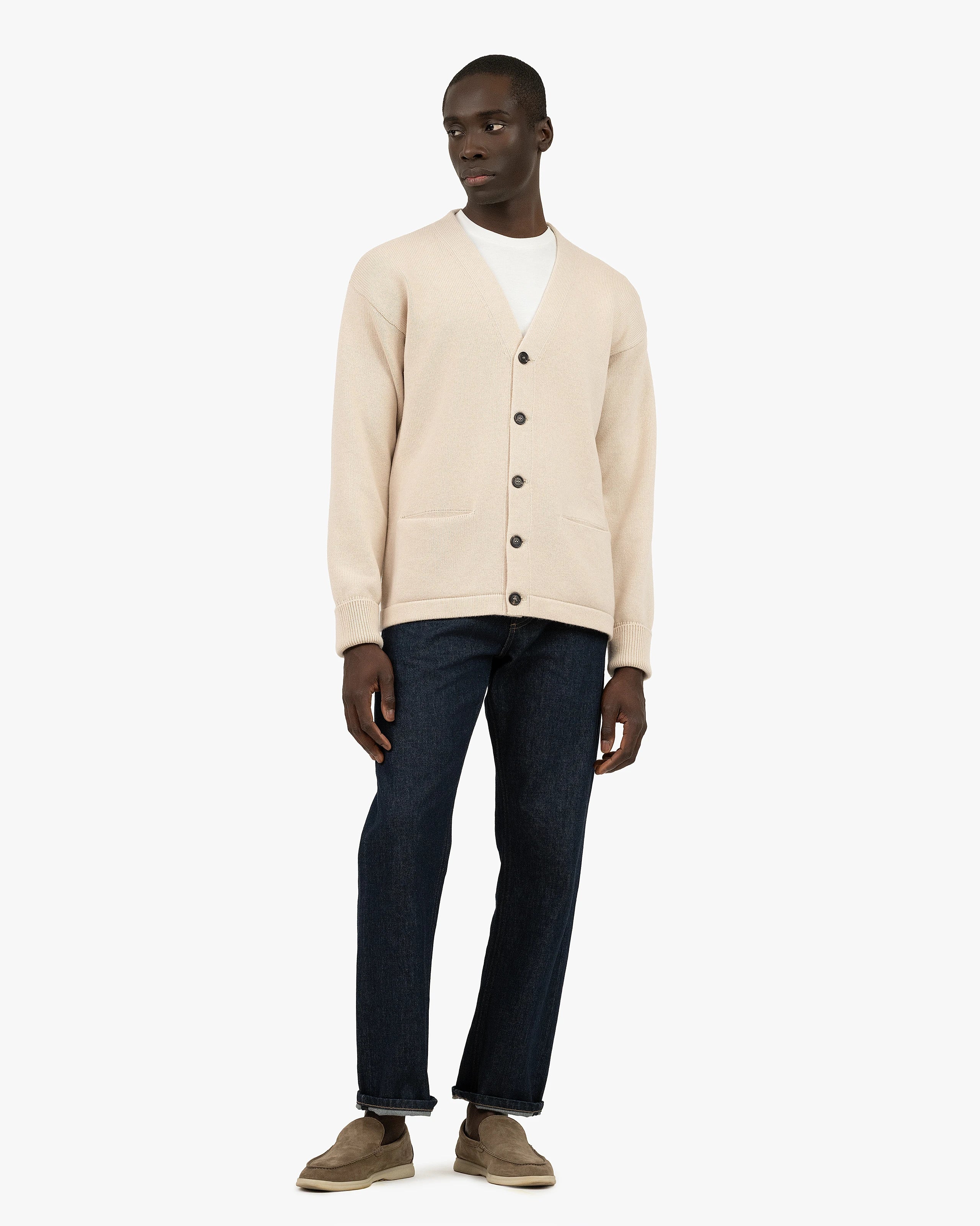 Men's Beacon Cardigan - Light Beige Cashmere