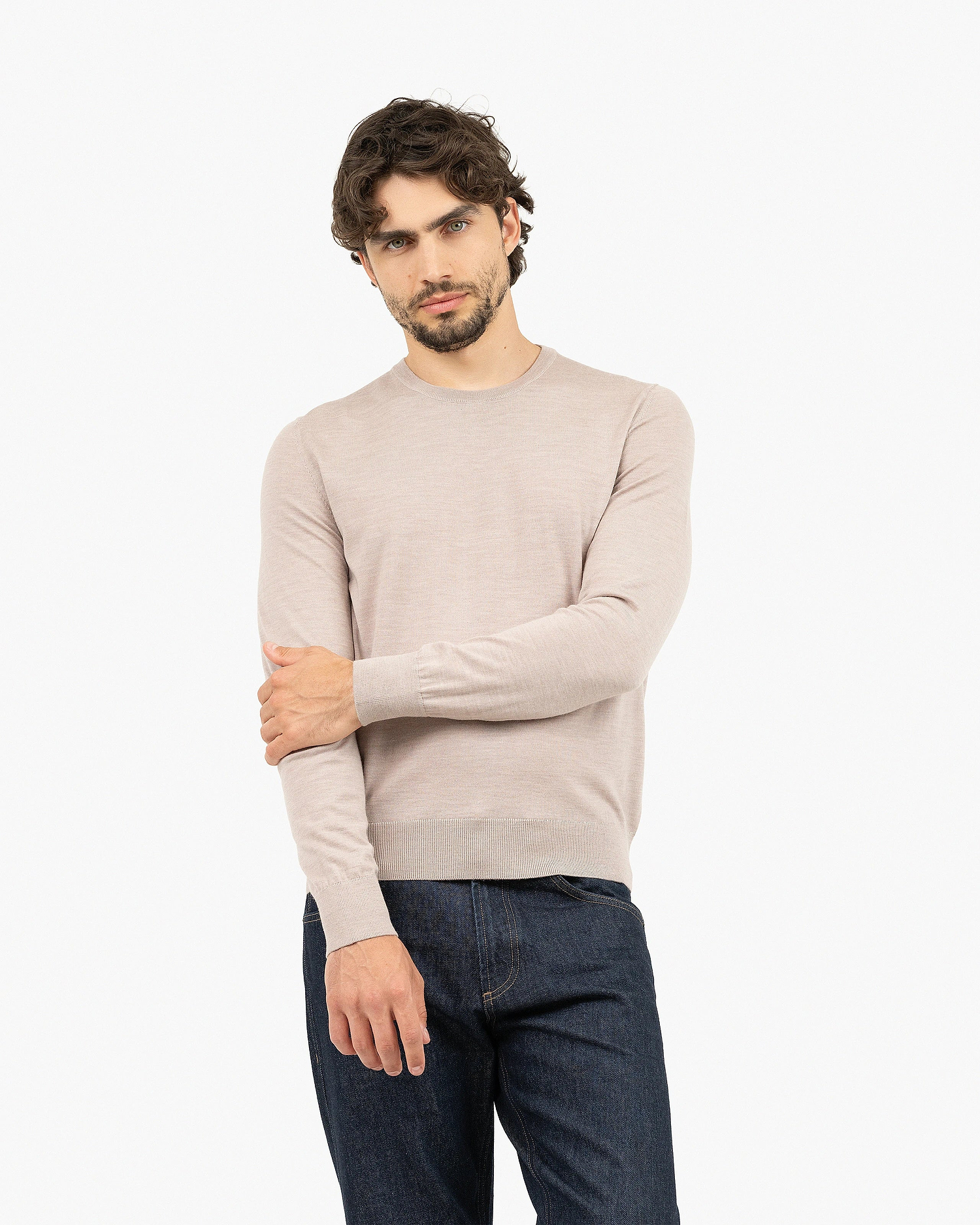 Men's Belmond Crew Neck Sweater - Beige Merino Superfine