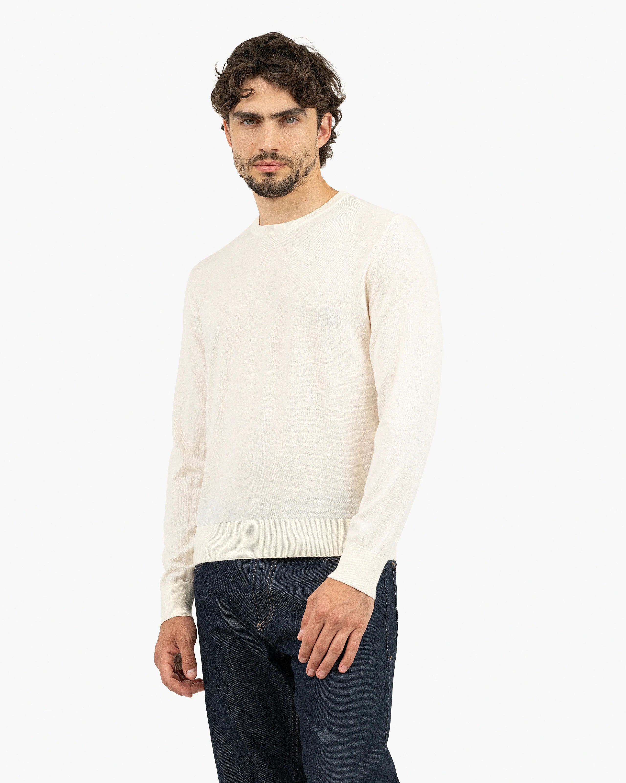 Men's Belmond Crew Neck Sweater - White Merino Superfine