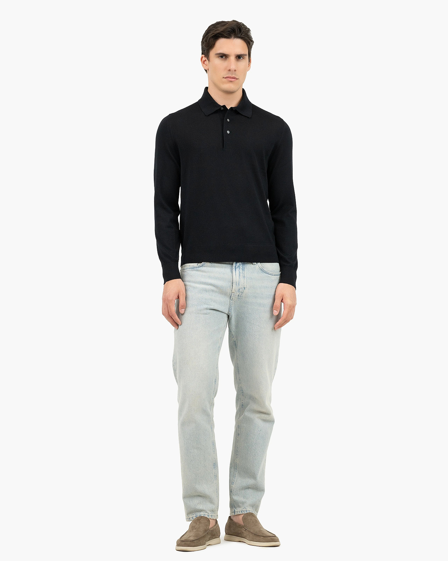 Men's Belmond Polo Sweater - Black Merino Superfine