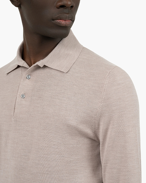 Men's Belmond Polo Sweater - Beige Merino Superfine