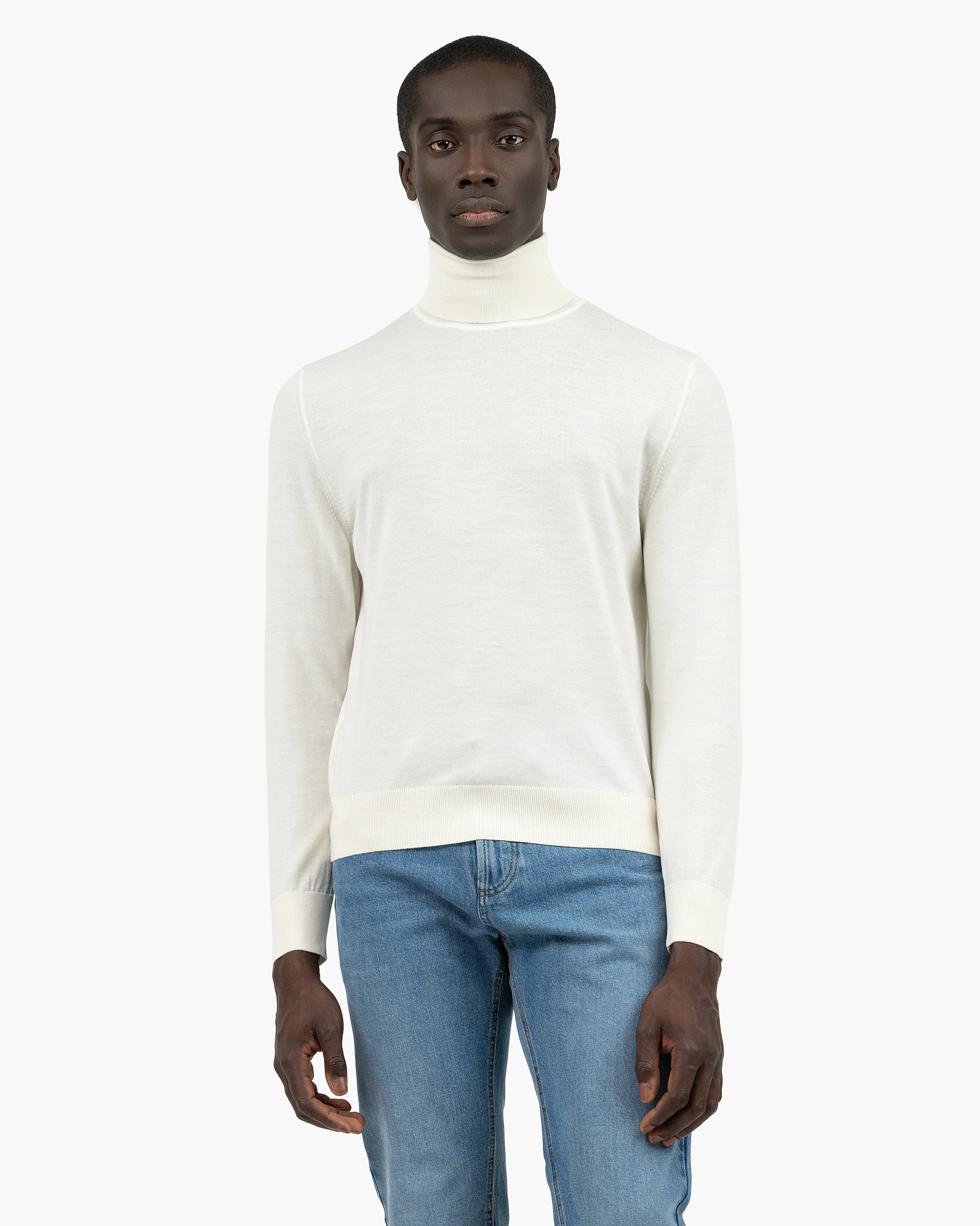 Men's Belmond Turtleneck Sweater - White Merino Superfine