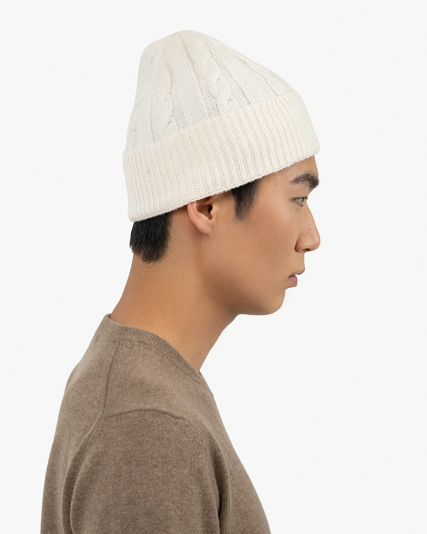 Men's Cable Knit Hat - White Cashmere