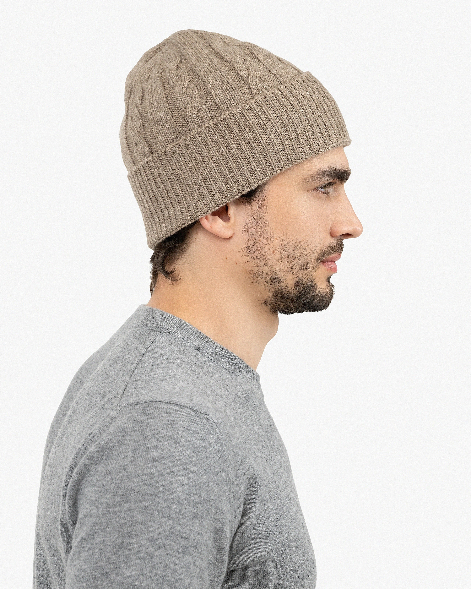 Men's Cable Knit Hat - Taupe Cashmere