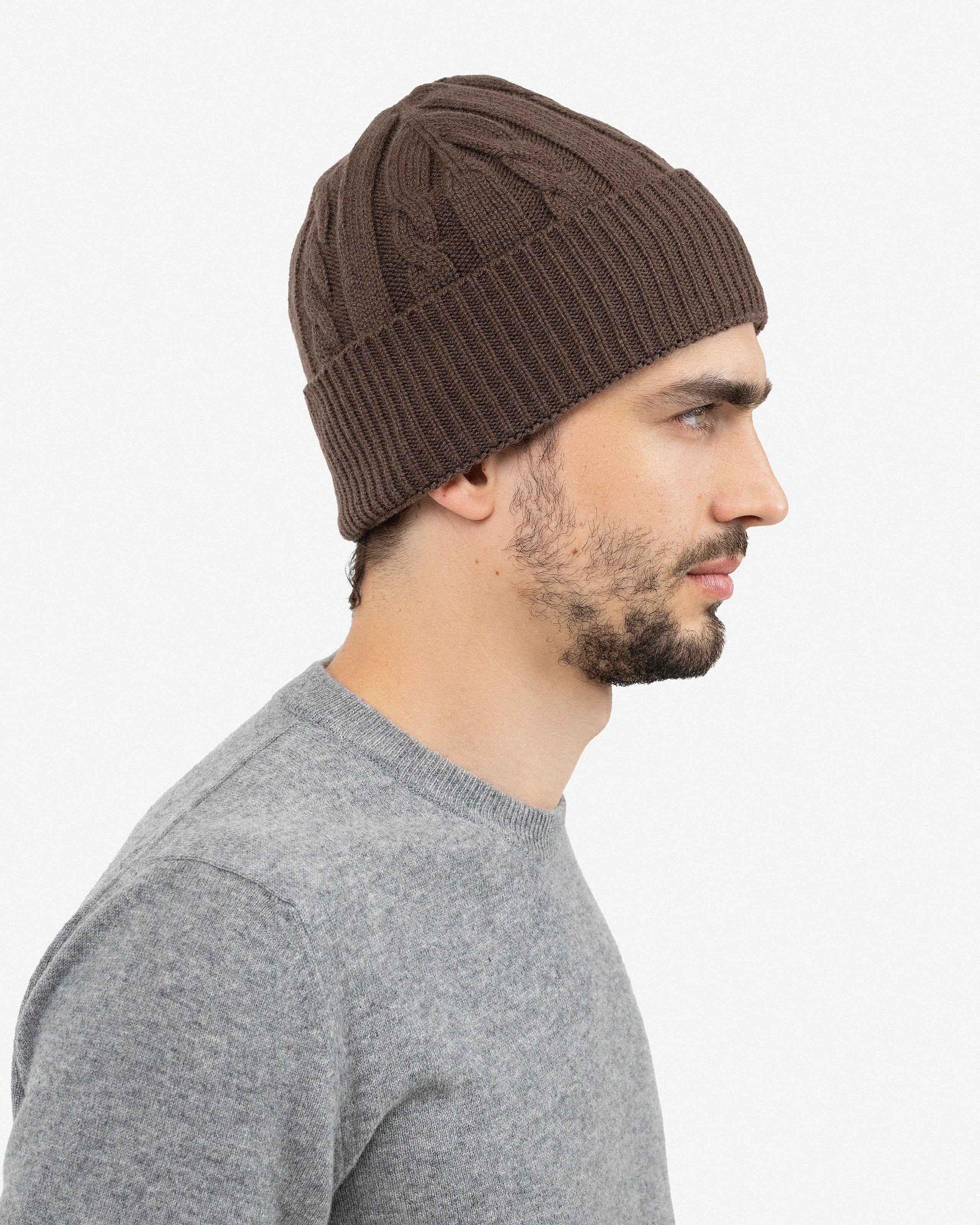 Men's Cable Knit Hat - Brown Cashmere
