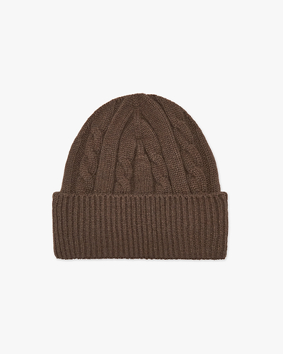 Men's Cable Knit Hat - Brown Cashmere