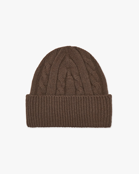 Men's Cable Knit Hat - Brown Cashmere