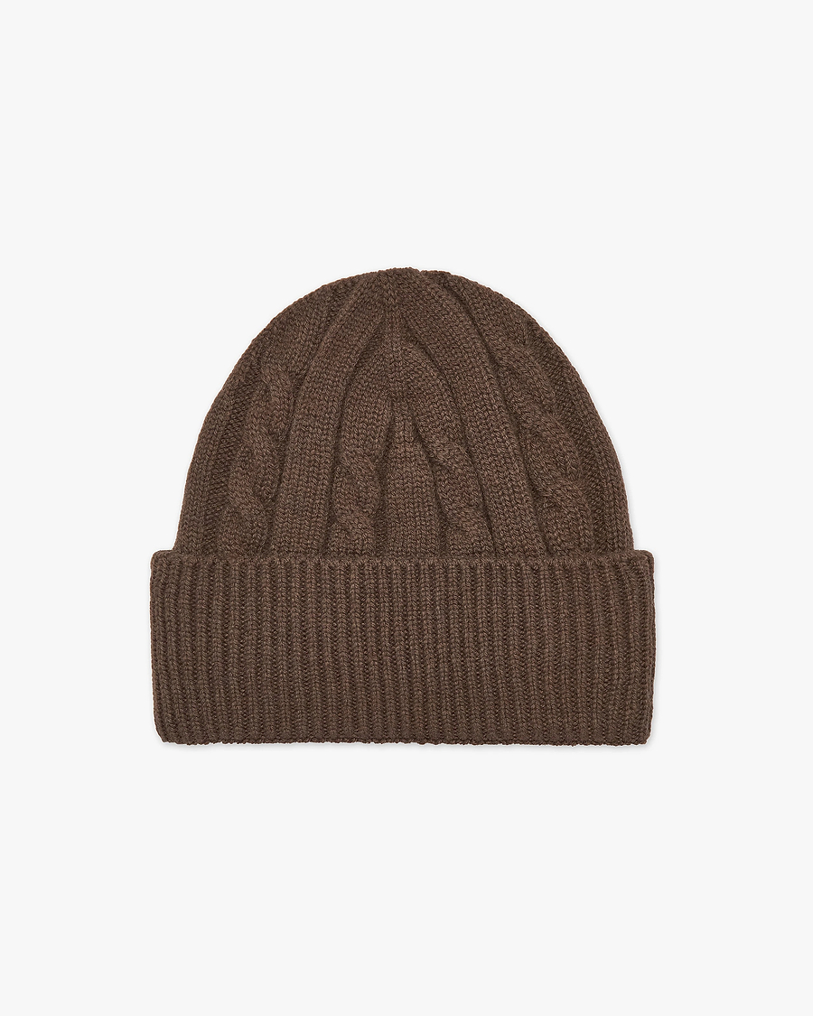 Men's Cable Knit Hat - Brown Cashmere