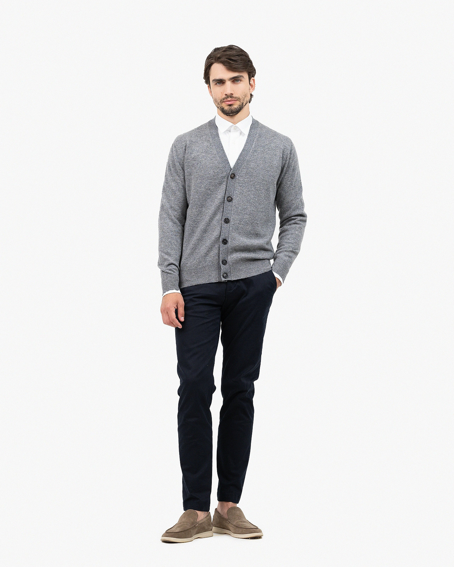 Men's Classic Cardigan - Medium Grey Cashmere