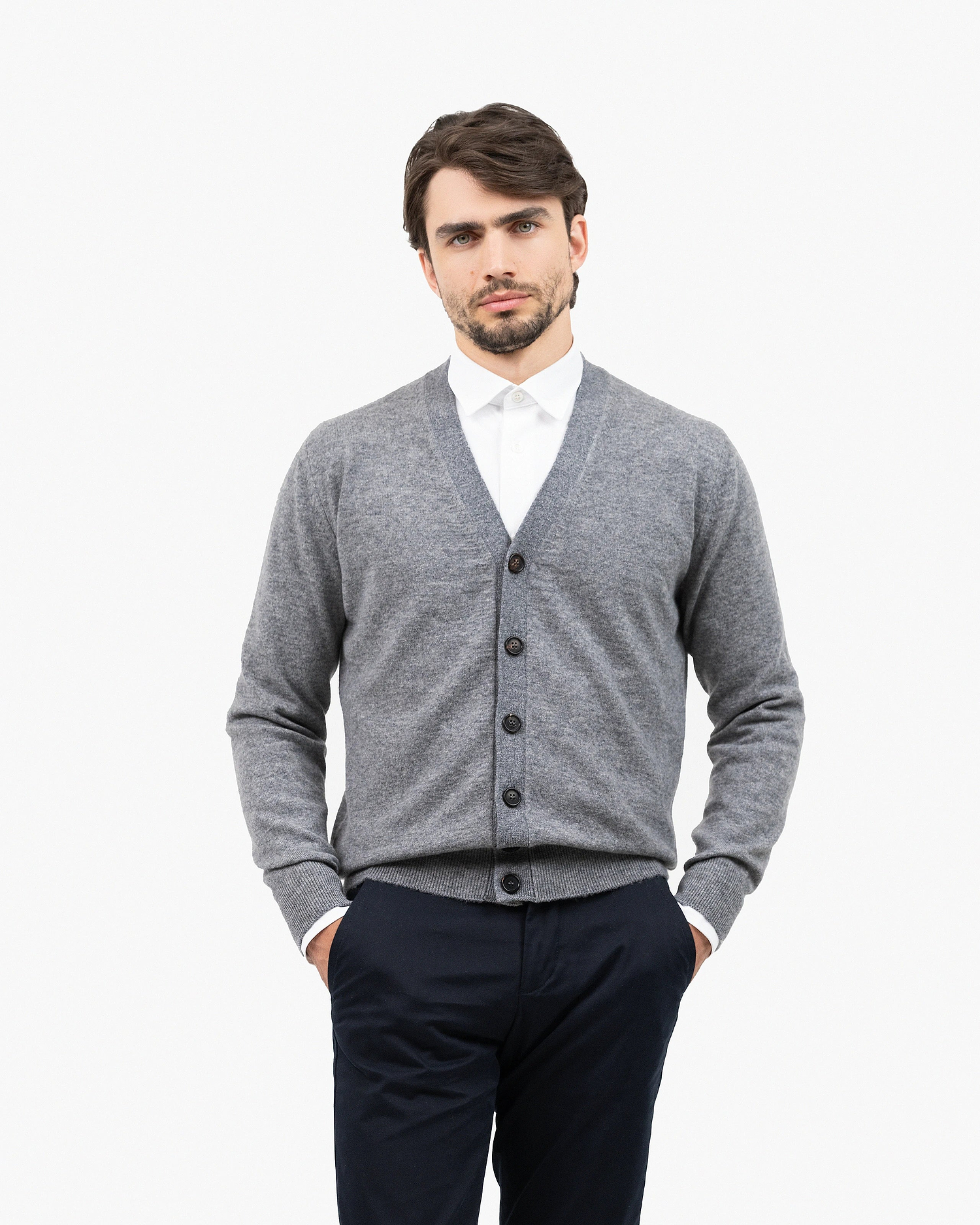 Men's Classic Cardigan - Medium Grey Cashmere