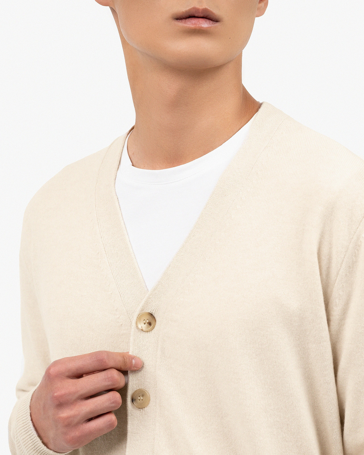 Men's Classic Cardigan - Light Beige Cashmere