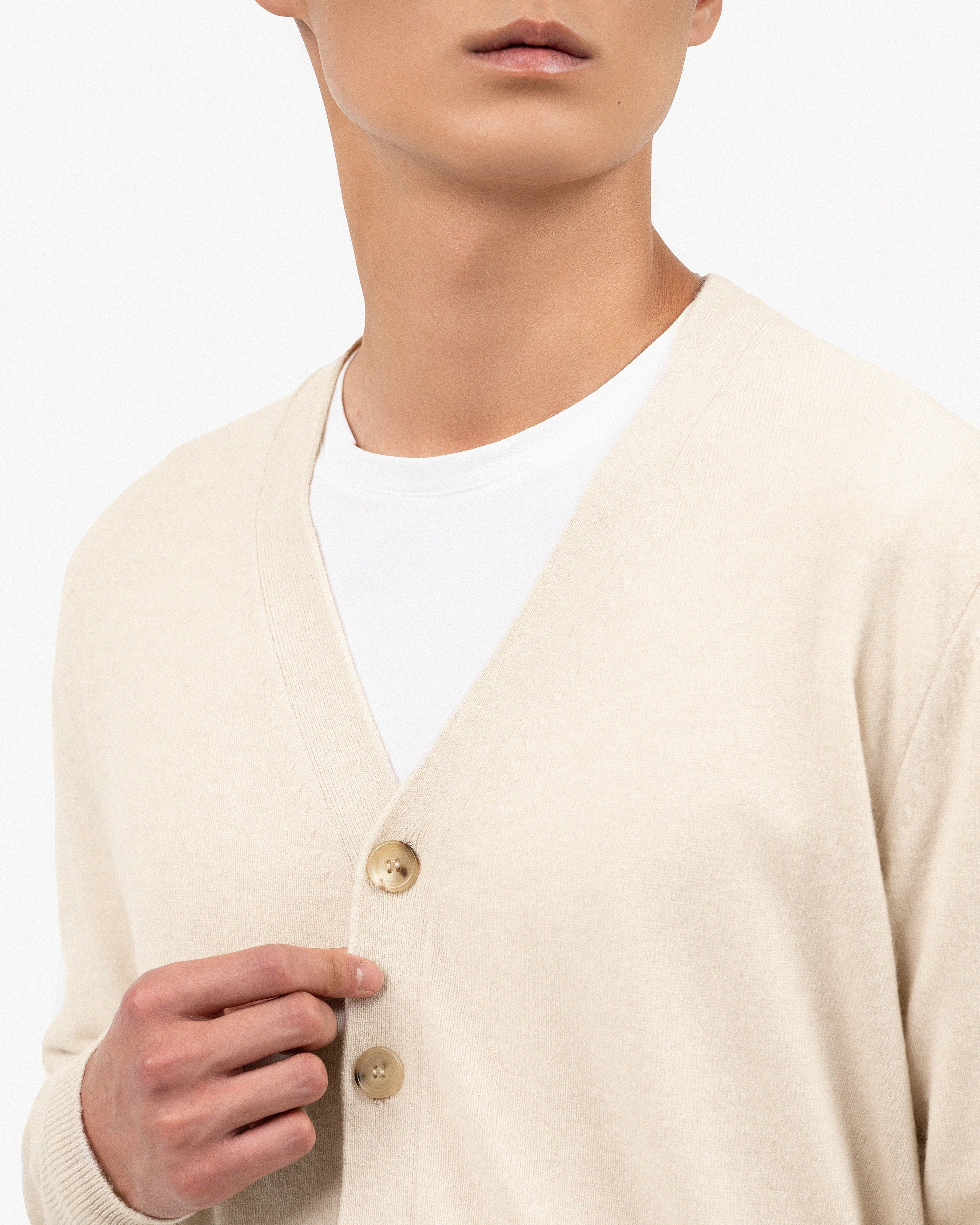 Men's Classic Cardigan - Light Beige Cashmere