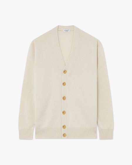 Men's Classic Cardigan - Light Beige Cashmere
