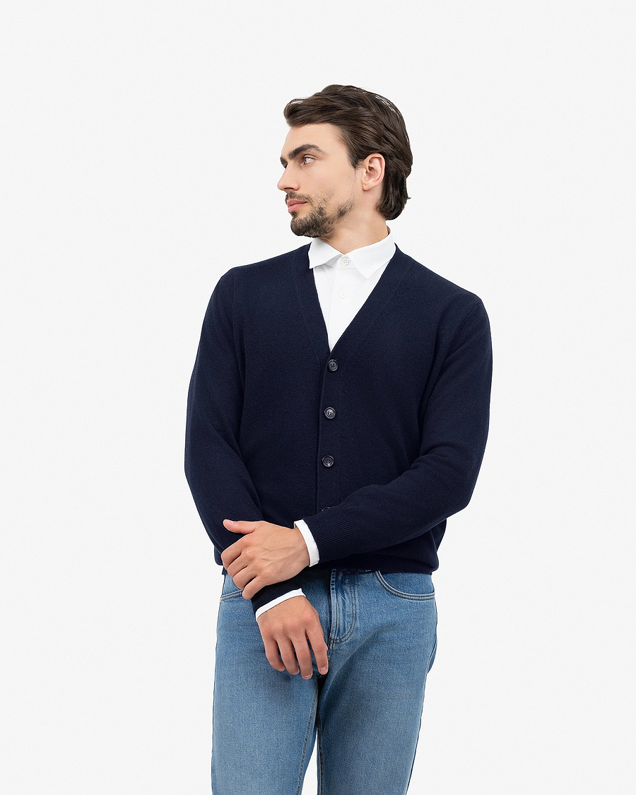 Men's Classic Cardigan - Night Blue Cashmere