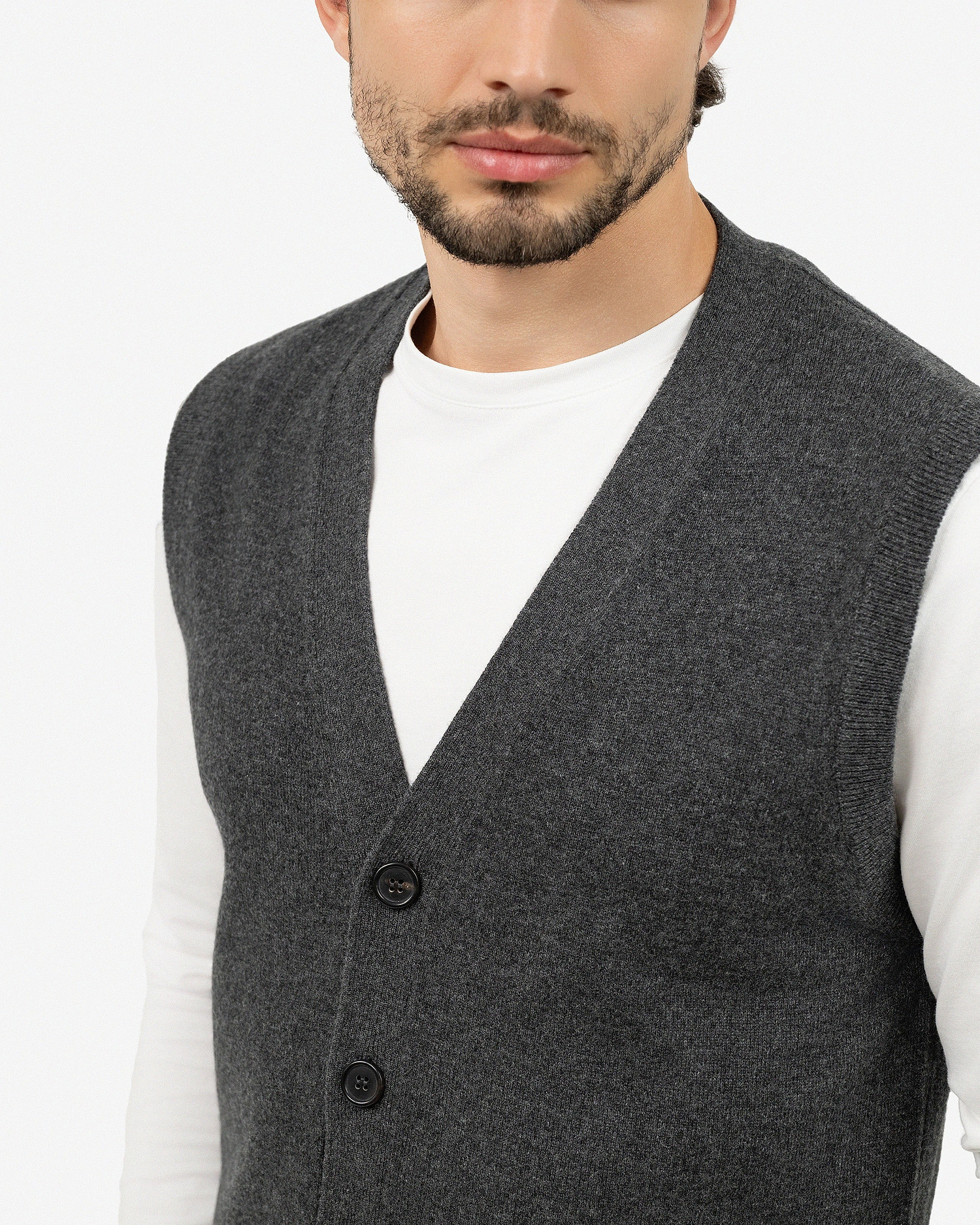 Men's Classic Cardigan Vest - Charcoal Cashmere
