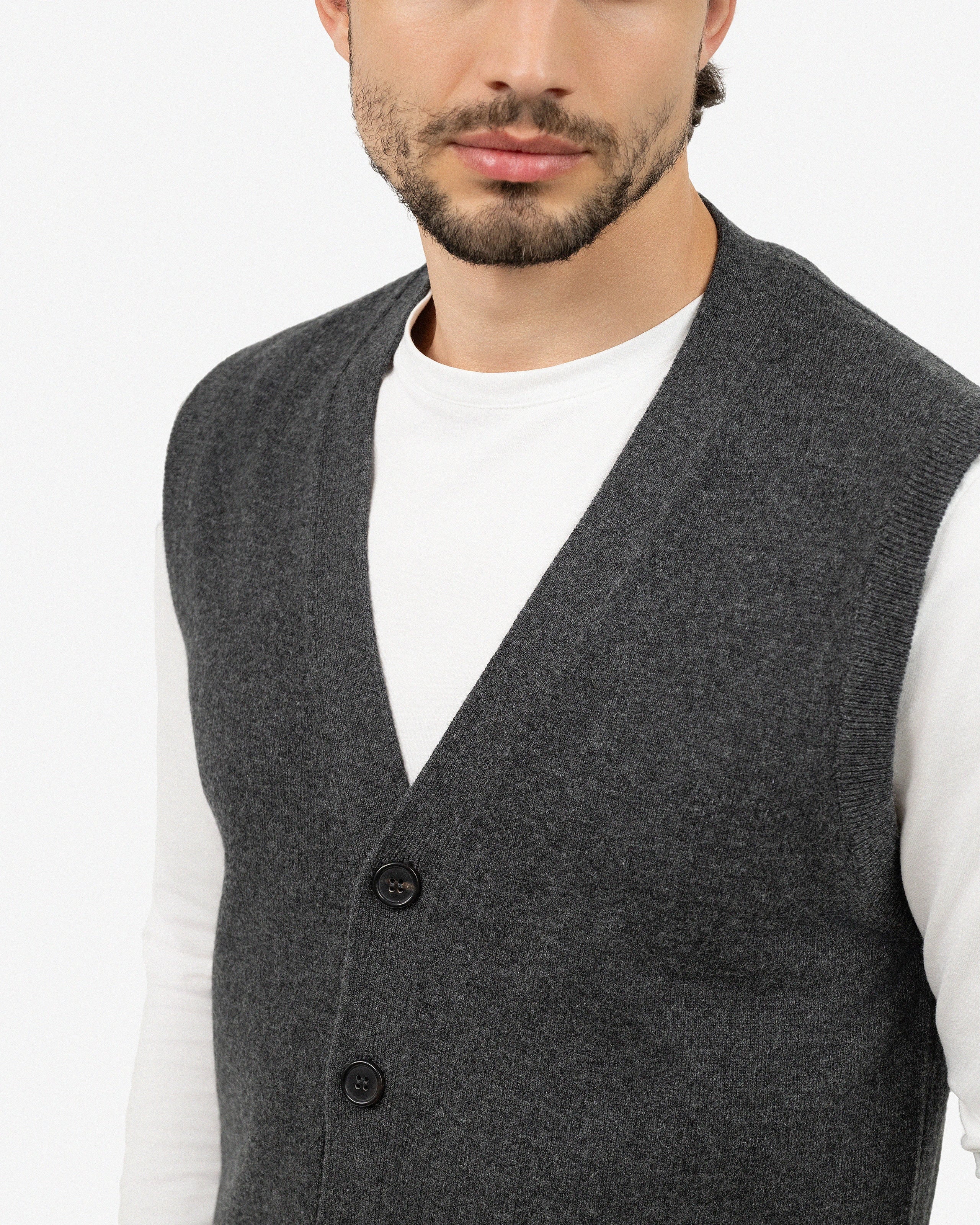 Men's Classic Cardigan Vest - Charcoal Cashmere