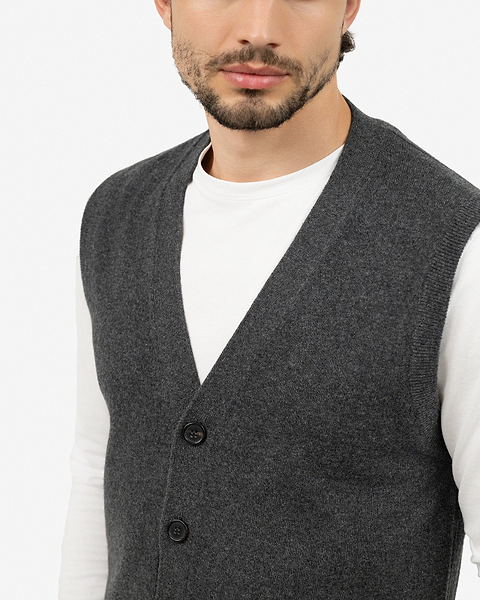 Men's Classic Cardigan Vest - Charcoal Cashmere