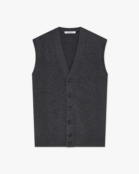 Men's Classic Cardigan Vest - Charcoal Cashmere