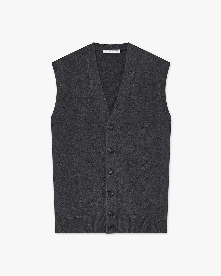 Men's Classic Cardigan Vest - Charcoal Cashmere