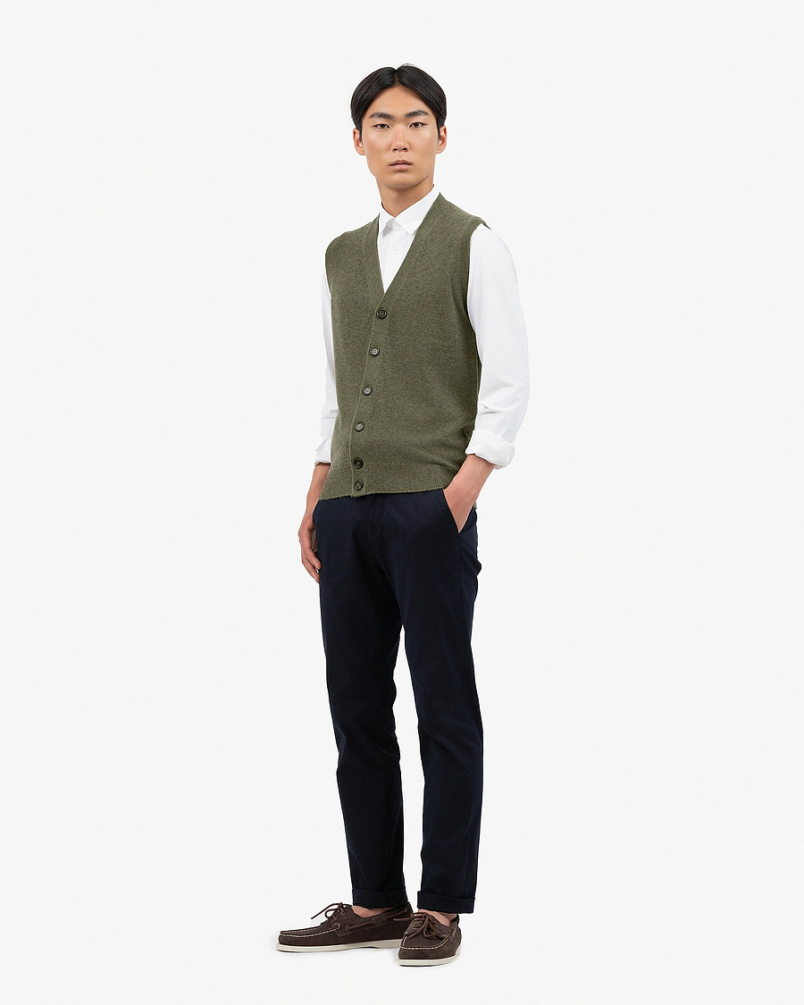 Men's Classic Cardigan Vest - Green Cashmere