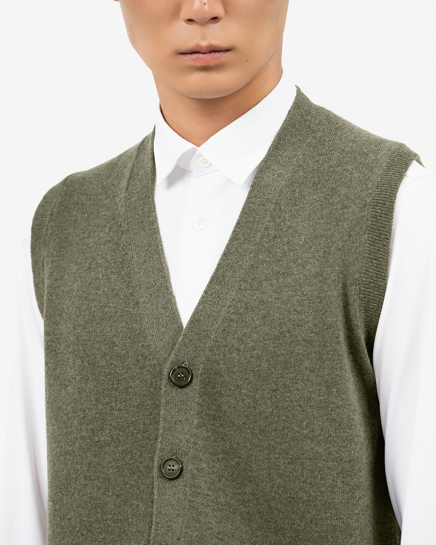 Men's Classic Cardigan Vest - Green Cashmere