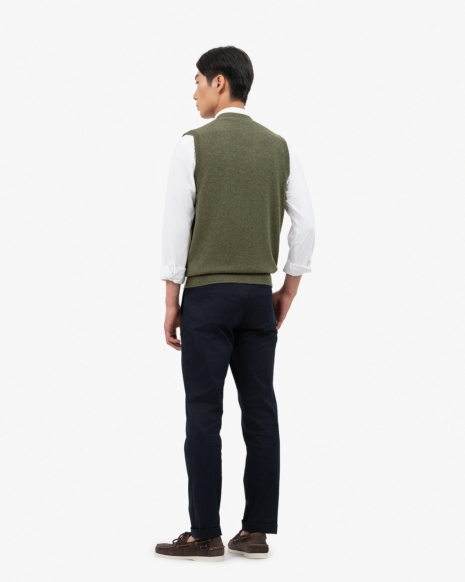 Men's Classic Cardigan Vest - Green Cashmere