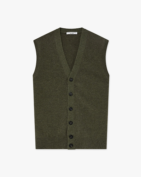 Men's Classic Cardigan Vest - Green Cashmere