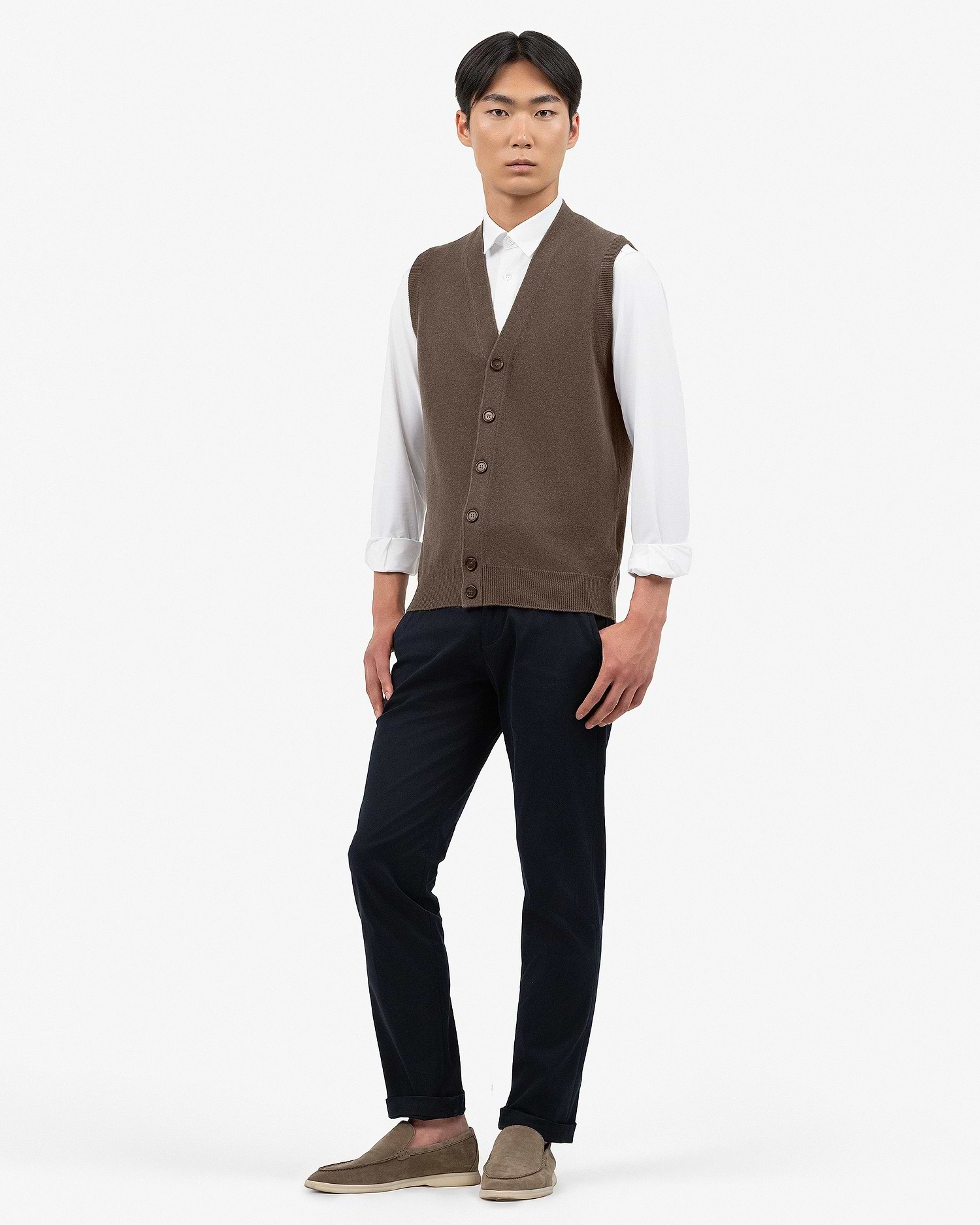 Men's Classic Cardigan Vest - Brown - Cashmere - Made in Italy Men's Classic Cardigan Vest - Brown - Cashmere - Made in Italy