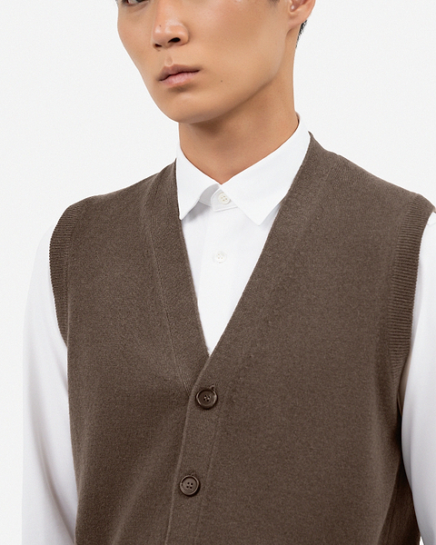 Men's Classic Cardigan Vest - Brown Cashmere